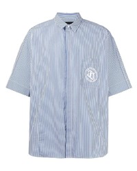Chemise à manches courtes à rayures verticales blanc et bleu marine Juun.J