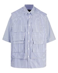 Chemise à manches courtes à rayures verticales blanc et bleu marine Juun.J