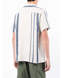 Chemise à manches courtes à rayures verticales blanc et bleu marine YMC