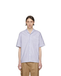 Chemise à manches courtes à rayures verticales blanc et bleu marine MSGM