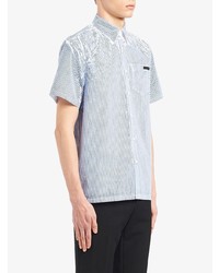Chemise à manches courtes à rayures verticales blanc et bleu marine Prada
