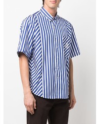 Chemise à manches courtes à rayures verticales blanc et bleu marine Etro