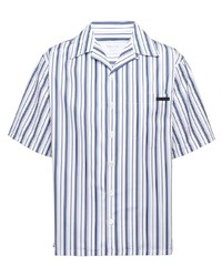 Chemise à manches courtes à rayures verticales blanc et bleu marine Prada