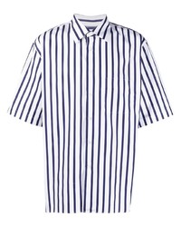 Chemise à manches courtes à rayures verticales blanc et bleu marine PT TORINO
