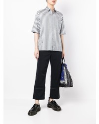 Chemise à manches courtes à rayures verticales blanc et bleu marine Izzue