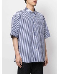Chemise à manches courtes à rayures verticales blanc et bleu marine Sophnet.