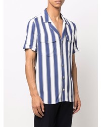 Chemise à manches courtes à rayures verticales blanc et bleu marine Balmain