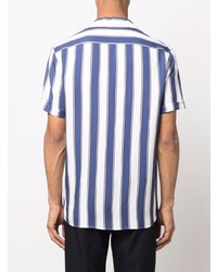 Chemise à manches courtes à rayures verticales blanc et bleu marine Balmain