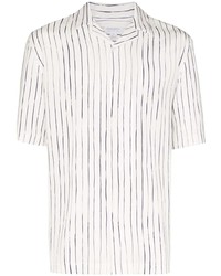 Chemise à manches courtes à rayures verticales blanc et bleu marine Sunspel