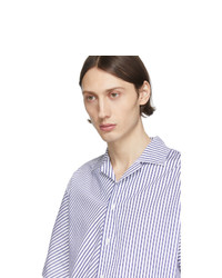 Chemise à manches courtes à rayures verticales blanc et bleu marine MSGM
