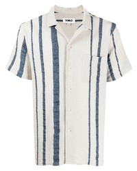 Chemise à manches courtes à rayures verticales blanc et bleu marine YMC