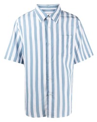 Chemise à manches courtes à rayures verticales blanc et bleu Ami Paris
