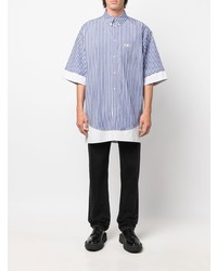 Chemise à manches courtes à rayures verticales blanc et bleu Balenciaga