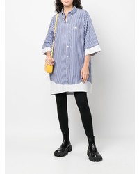 Chemise à manches courtes à rayures verticales blanc et bleu Balenciaga