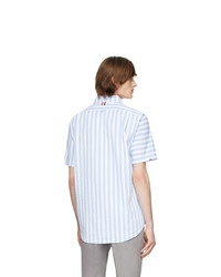 Chemise à manches courtes à rayures verticales blanc et bleu Thom Browne