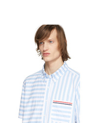 Chemise à manches courtes à rayures verticales blanc et bleu Thom Browne