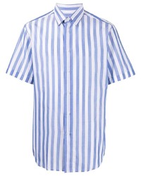 Chemise à manches courtes à rayures verticales blanc et bleu Brioni