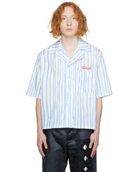 Chemise à manches courtes à rayures verticales blanc et bleu Charles Jeffrey Loverboy