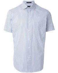 Chemise à manches courtes à rayures verticales blanc et bleu D'urban