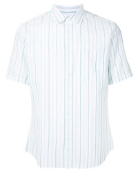 Chemise à manches courtes à rayures verticales blanc et bleu D'urban