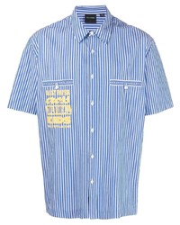 Chemise à manches courtes à rayures verticales blanc et bleu Daily Paper