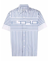 Chemise à manches courtes à rayures verticales blanc et bleu Etro