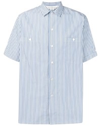 Chemise à manches courtes à rayures verticales blanc et bleu Golden Goose