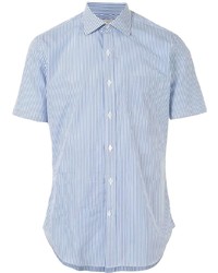Chemise à manches courtes à rayures verticales blanc et bleu Kent & Curwen