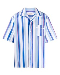 Chemise à manches courtes à rayures verticales blanc et bleu Marni