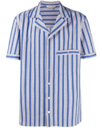 Chemise à manches courtes à rayures verticales blanc et bleu Nick Fouquet