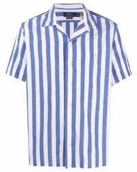 Chemise à manches courtes à rayures verticales blanc et bleu Polo Ralph Lauren