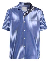 Chemise à manches courtes à rayures verticales blanc et bleu Sacai