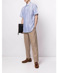 Chemise à manches courtes à rayures verticales blanc et bleu Brioni