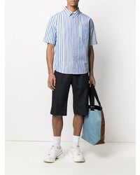 Chemise à manches courtes à rayures verticales blanc et bleu Viktor & Rolf