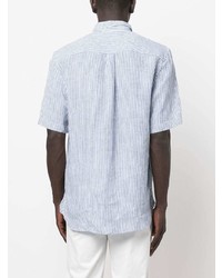 Chemise à manches courtes à rayures verticales blanc et bleu Sunspel