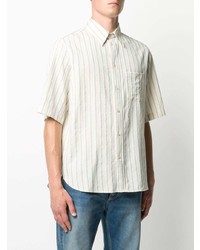 Chemise à manches courtes à rayures verticales blanc et bleu Gucci