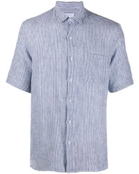 Chemise à manches courtes à rayures verticales blanc et bleu Sunspel