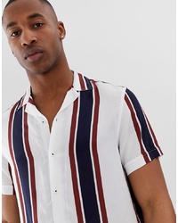 Chemise à manches courtes à rayures verticales blanc et rouge et bleu marine Burton Menswear