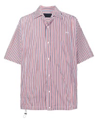 Chemise à manches courtes à rayures verticales blanc et rouge et bleu marine Juun.J