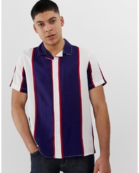 Chemise à manches courtes à rayures verticales blanc et rouge et bleu marine New Look