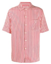 Chemise à manches courtes à rayures verticales blanc et rouge Ami Paris