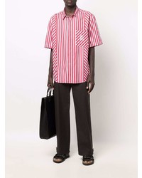 Chemise à manches courtes à rayures verticales blanc et rouge Etro