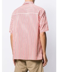 Chemise à manches courtes à rayures verticales blanc et rouge Ami Paris