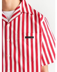 Chemise à manches courtes à rayures verticales blanc et rouge Prada