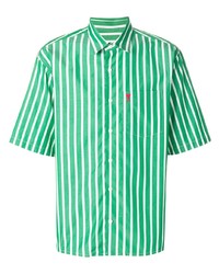 Chemise à manches courtes à rayures verticales blanc et vert Ami Paris