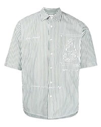 Chemise à manches courtes à rayures verticales blanc et vert Izzue