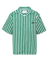 Chemise à manches courtes à rayures verticales blanc et vert Prada