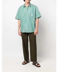 Chemise à manches courtes à rayures verticales blanc et vert Etro