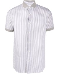 Chemise à manches courtes à rayures verticales blanche Brioni