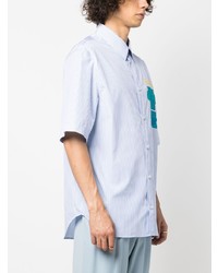 Chemise à manches courtes à rayures verticales blanche Versace